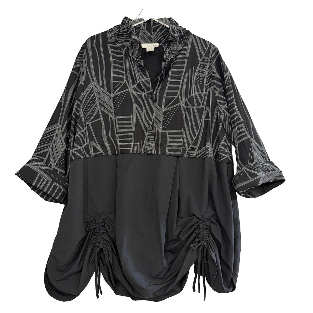 Moonlight Y & S Fashion Design Tunic Top XL Black Abstract Wired Collar